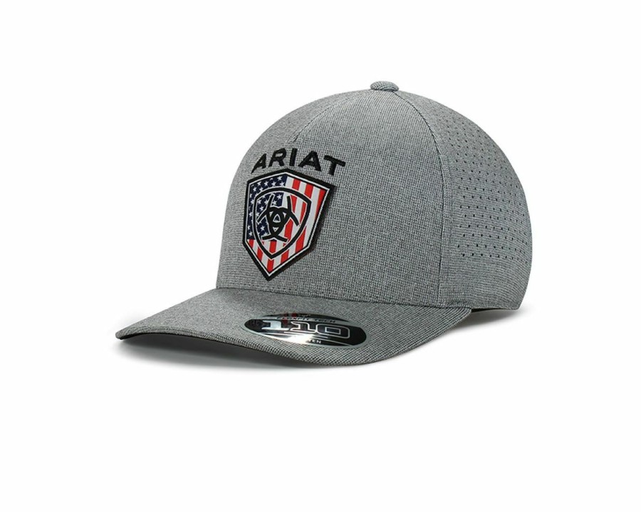 Hats * | Less Expensive Ariat Snapback Flexfit Usa Flag Adjustable Ball Cap Grey