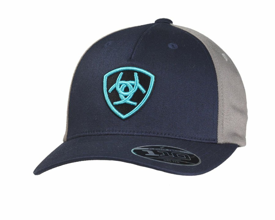 Hats * | Superior Style Ariat With Turquoise Shield Ball Cap Navy