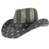 Hats * | Exceptional Design Deadwood Trading Liberty American Flag Shapeable Straw Cowboy Hat Black/Grey