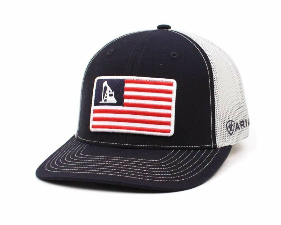 Hats * | Fire Sale Ariat Oil Rig Usa Trucker Cap Navy