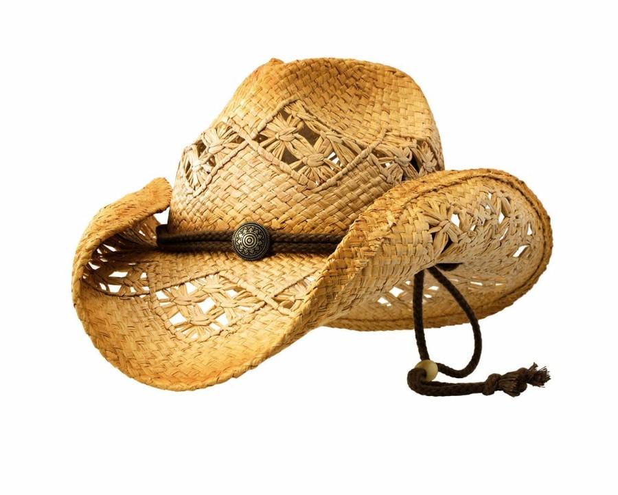 Hats * | Excellent Deadwood Trading Hat Company Sonoma Raffia Straw Cowboy Hat Sweated & Dusted