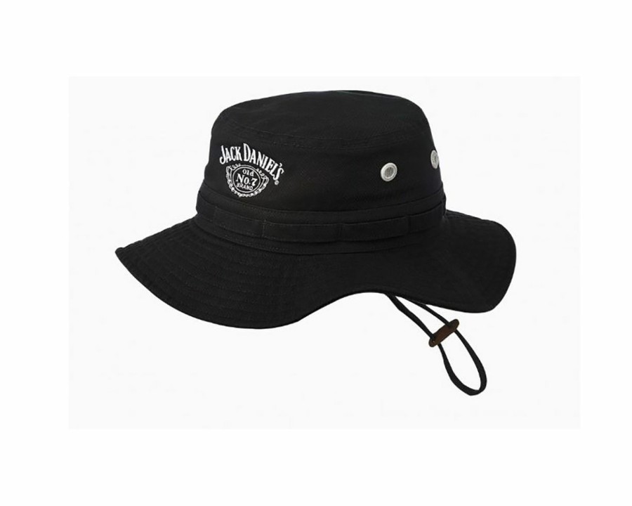 Hats * | Wholesale Jack Daniels Wide Brim Twill Boonie (Jd77-133) Bucket Hat Black