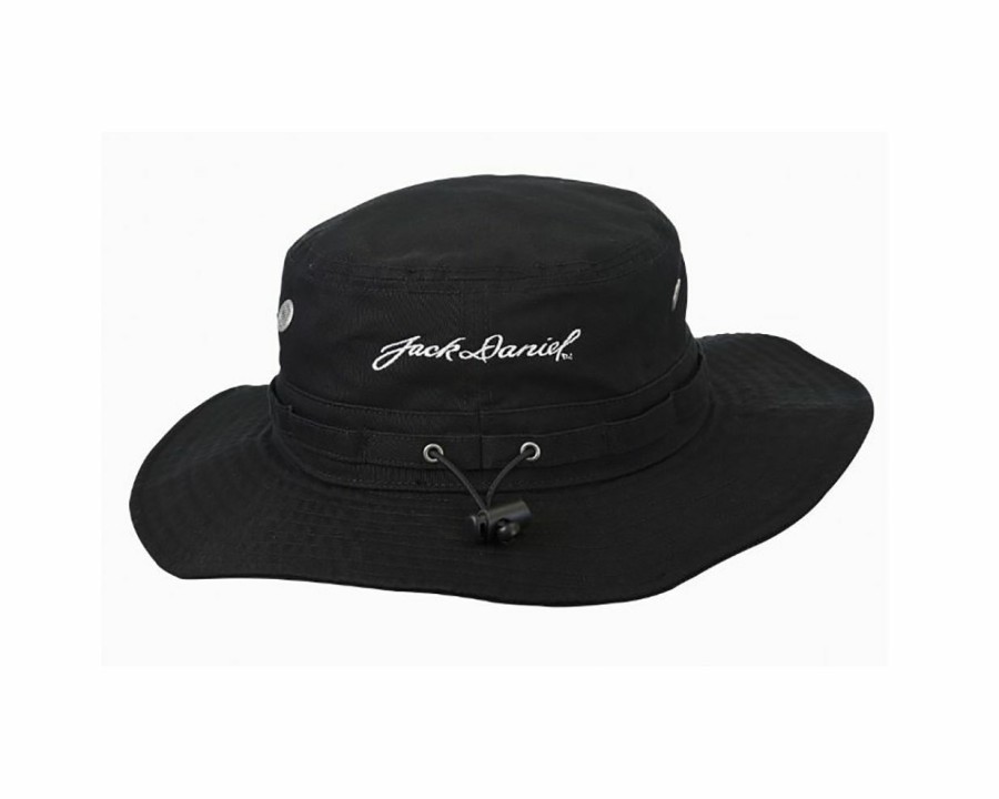 Hats * | Wholesale Jack Daniels Wide Brim Twill Boonie (Jd77-133) Bucket Hat Black