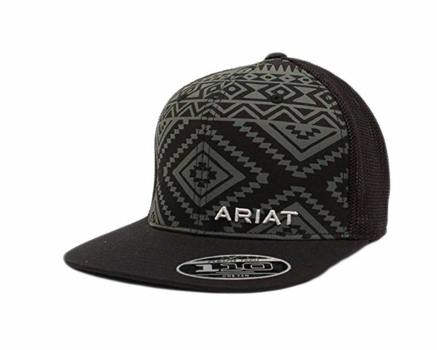 Hats * | Fire Sale Ariat Aztec Trucker Cap Black/Grey