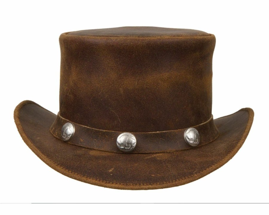 Hats * | Affordable Price Deadwood Wild Buffalo Leather Top Hat Brown