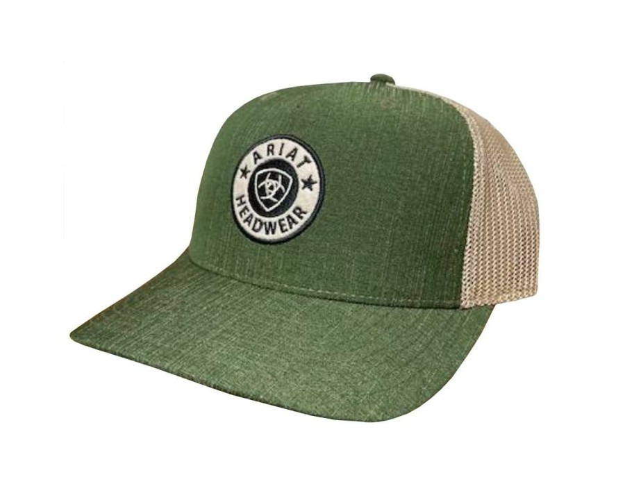 Hats * | Absolute Quality Ariat Weathered Headwear Patch Trucker Cap Olive