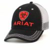 Hats * | Affordable Price Ariat Black With Red Shield Trucker Cap Black/Grey