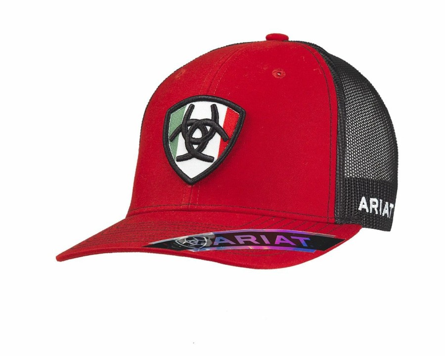 Hats * | Less Expensive Ariat Mexican Shield Patch Trucker Cap Red