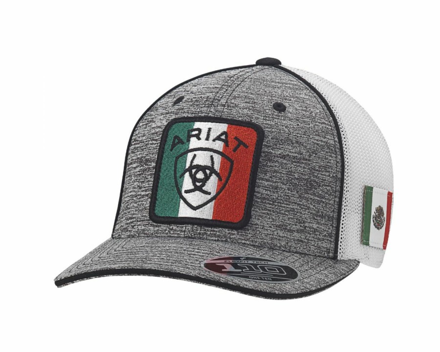 Hats * | Excellent Quality Ariat Mexican Flag-Trucker Cap Black/Grey