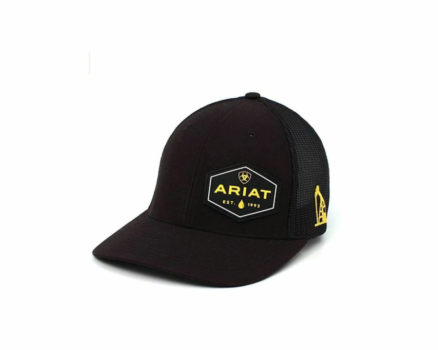 Hats * | Cheaper Ariat R112 Work Oil Field Trucker Cap Black